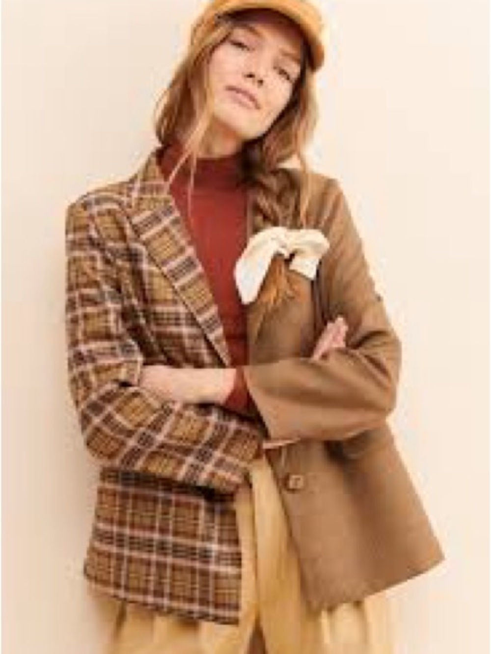 Mare Mare Mixed Print Blazer Womens L Brown Plaid Houndstooth Anthropologie